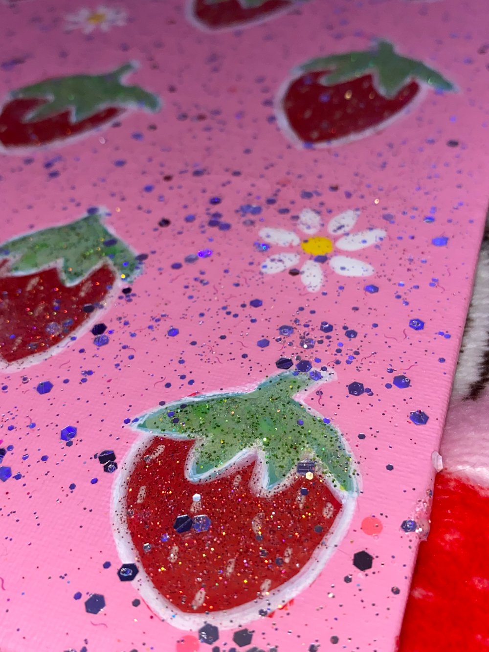 Image of Strawberry and flower glitter painting