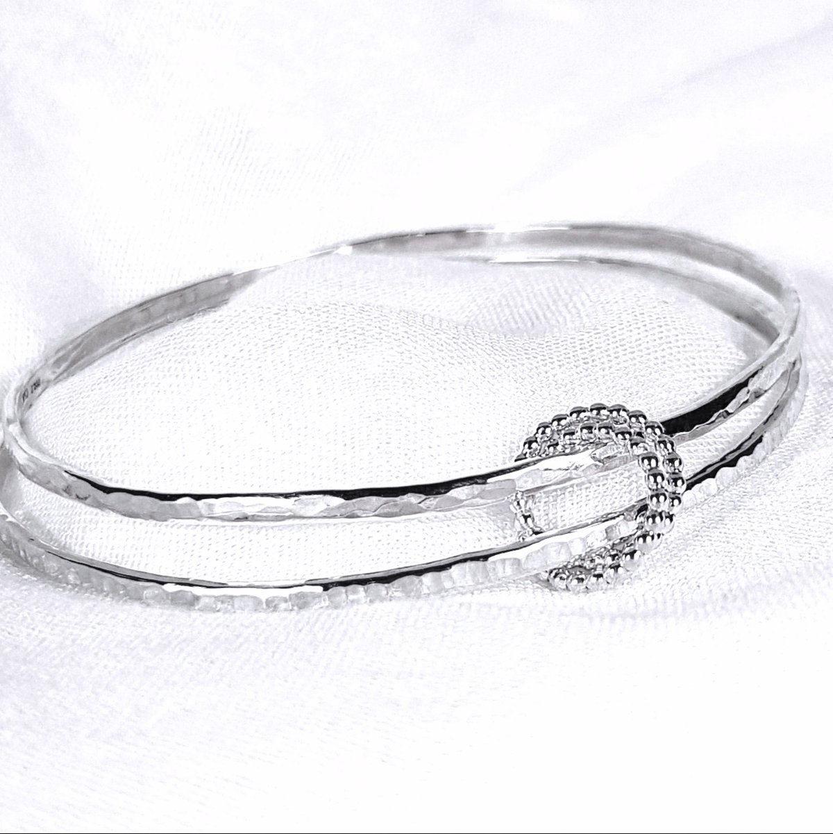 Image of Sterling Silver Two Bangle Set, Handmade Silver Bangles with Beaded Rings
