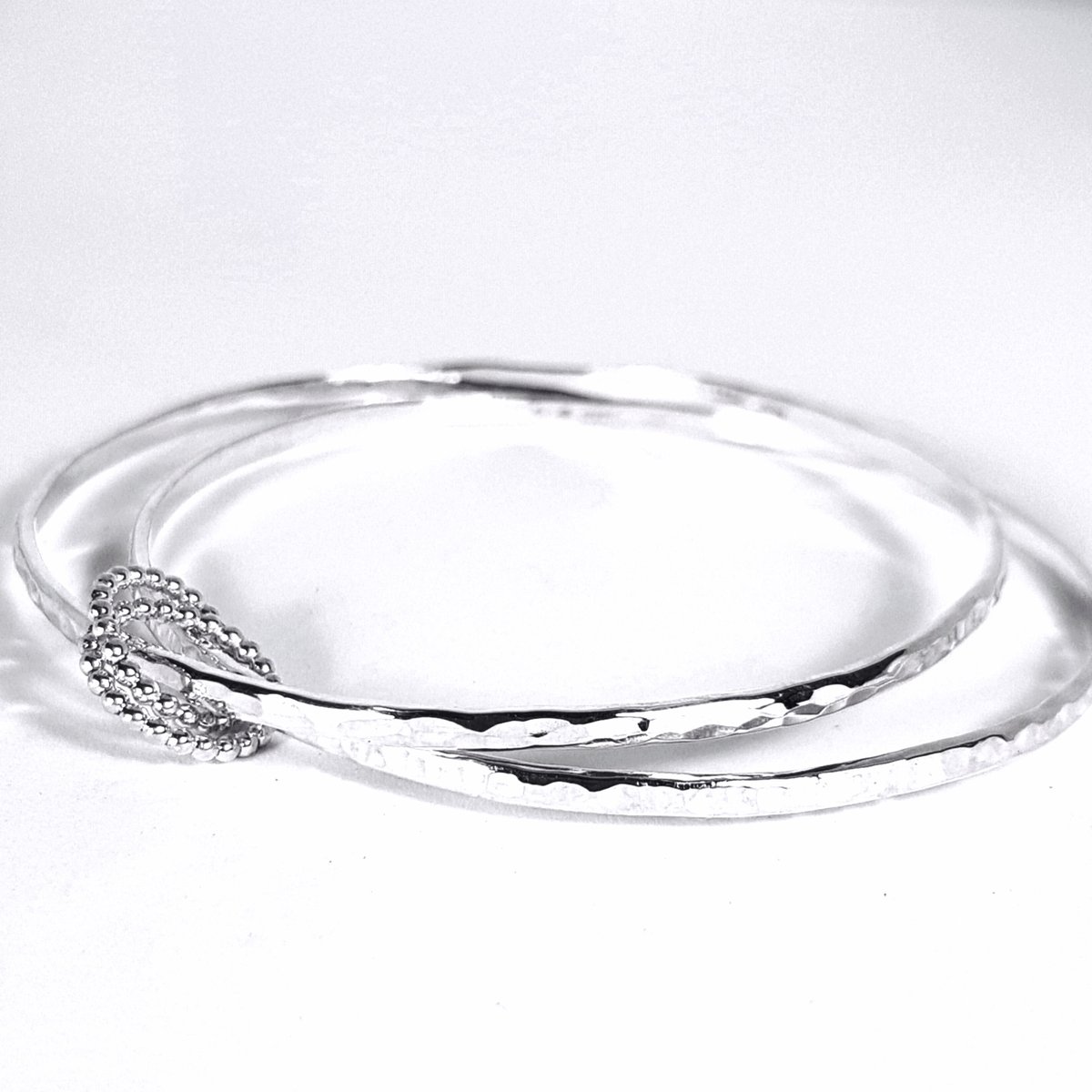 Image of Sterling Silver Two Bangle Set, Handmade Silver Bangles with Beaded Rings
