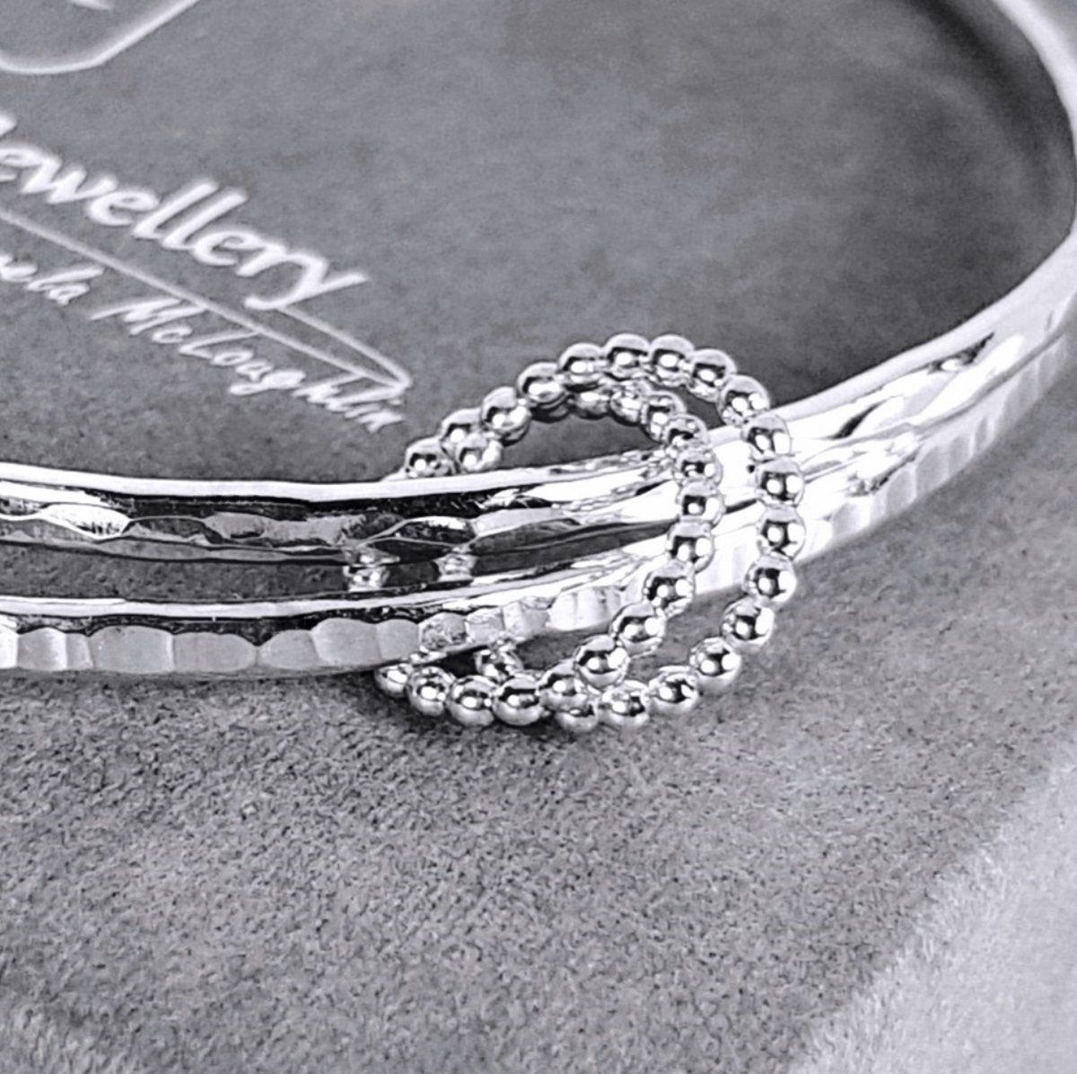 Image of Sterling Silver Two Bangle Set, Handmade Silver Bangles with Beaded Rings