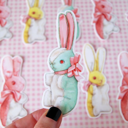 Image of Vintage stuffed bunny sticker ( pink, yellow, or blue)