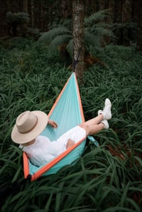 Ocean Blue and Coral Double Hammock