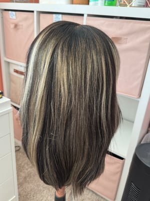 Image of ASHIMARY LAYERED CHUNKY HIGHLIGHTED YAKI STRAIGHT WIG -HUMAN HAIR 