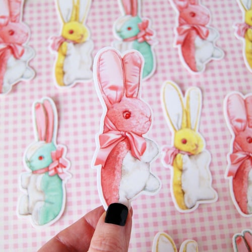 Image of Vintage stuffed bunny sticker ( pink, yellow, or blue)