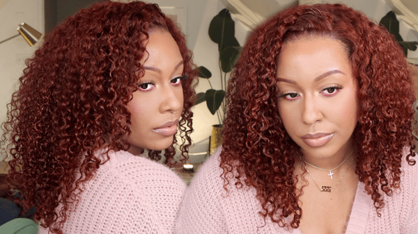 Image of KLAIYI HAIR 7X5 AUBURN/REDDISH BROWN CURLY WIG