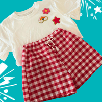 Image 1 of Gingham Shorts & Patch T-Shirt - Wednesday 16th April