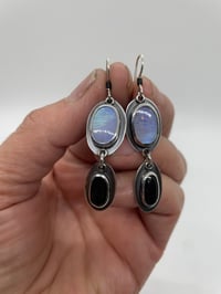 Image 2 of Moonstone and onyx earrings.