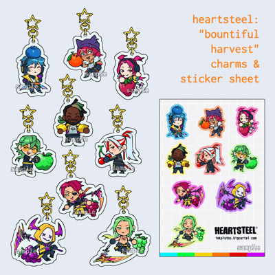 Image of [PREORDER] heartsteel - "bountiful harvest" charms & sticker sheet 