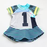 Image 2 of blues  mix 12m 1st 1 one first birthday bday short sleeve dress courtneycourtney stripe
