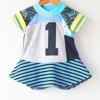 Image 1 of blues  mix 12m 1st 1 one first birthday bday short sleeve dress courtneycourtney stripe