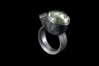 Image 1 of Green lodolite quartz  ring with cube in sterling silver