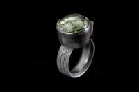 Image 2 of Green lodolite quartz  ring with cube in sterling silver