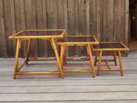 Image 3 of Tables gigognes en rotin et verre