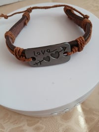 Image 2 of  Leather Wooden Bead Love Bracelet Set Unisex