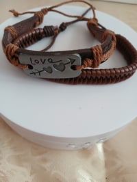 Image 4 of  Leather Wooden Bead Love Bracelet Set Unisex