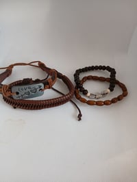 Image 5 of  Leather Wooden Bead Love Bracelet Set Unisex