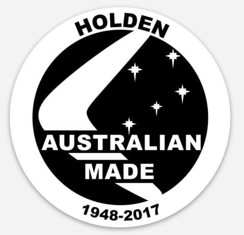 Image of 3" round Holden anniversary sticker Black and white  