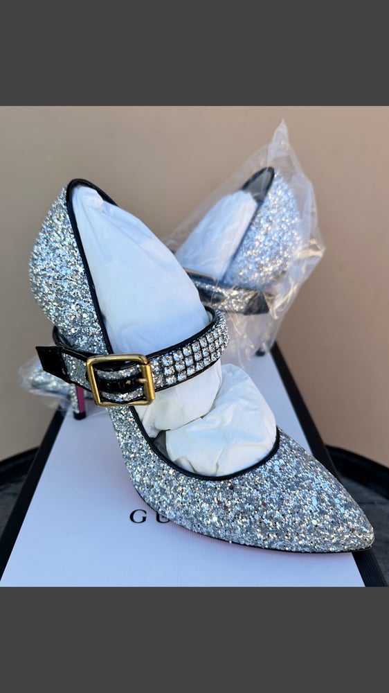 Image of Gucci Sylvie Glitter Mary Jane Heels 