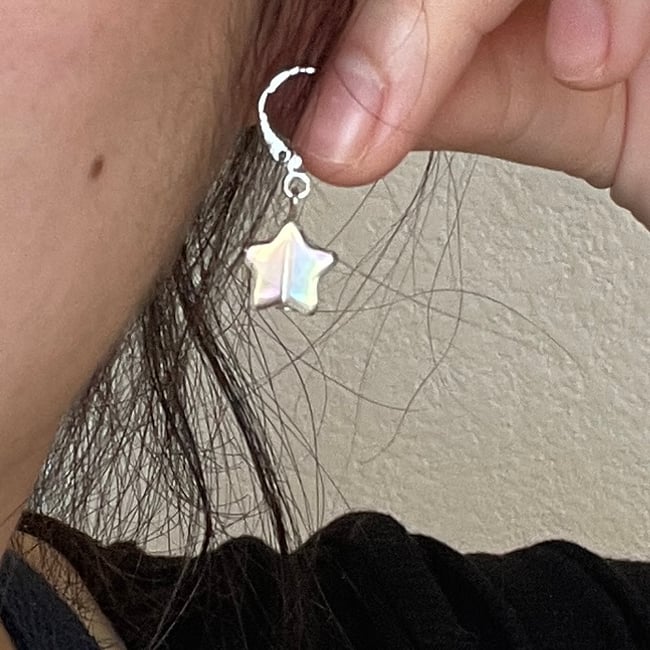 clear glass star silver huggie hoop earrings