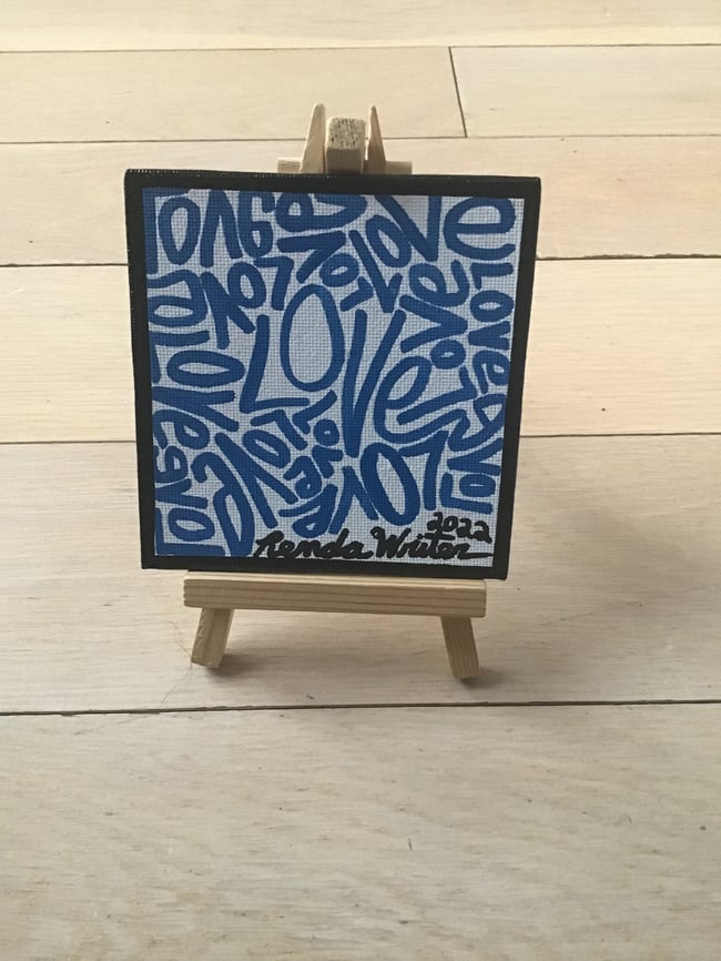 4” x 4” Canvas Panel with Easel • Blue & White Love
