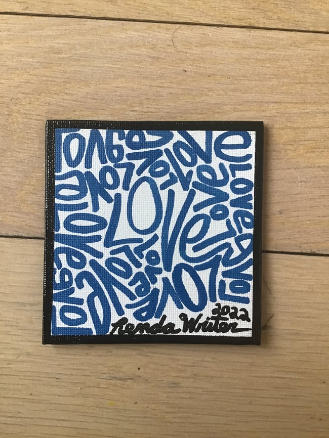 4” x 4” Canvas Panel with Easel • Blue & White Love