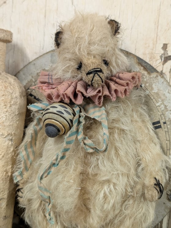 Image of 7" - Old Vintage Shabby Cream MOHAIR Teddy Bear with antique ball button charm  by Whendi's Bears