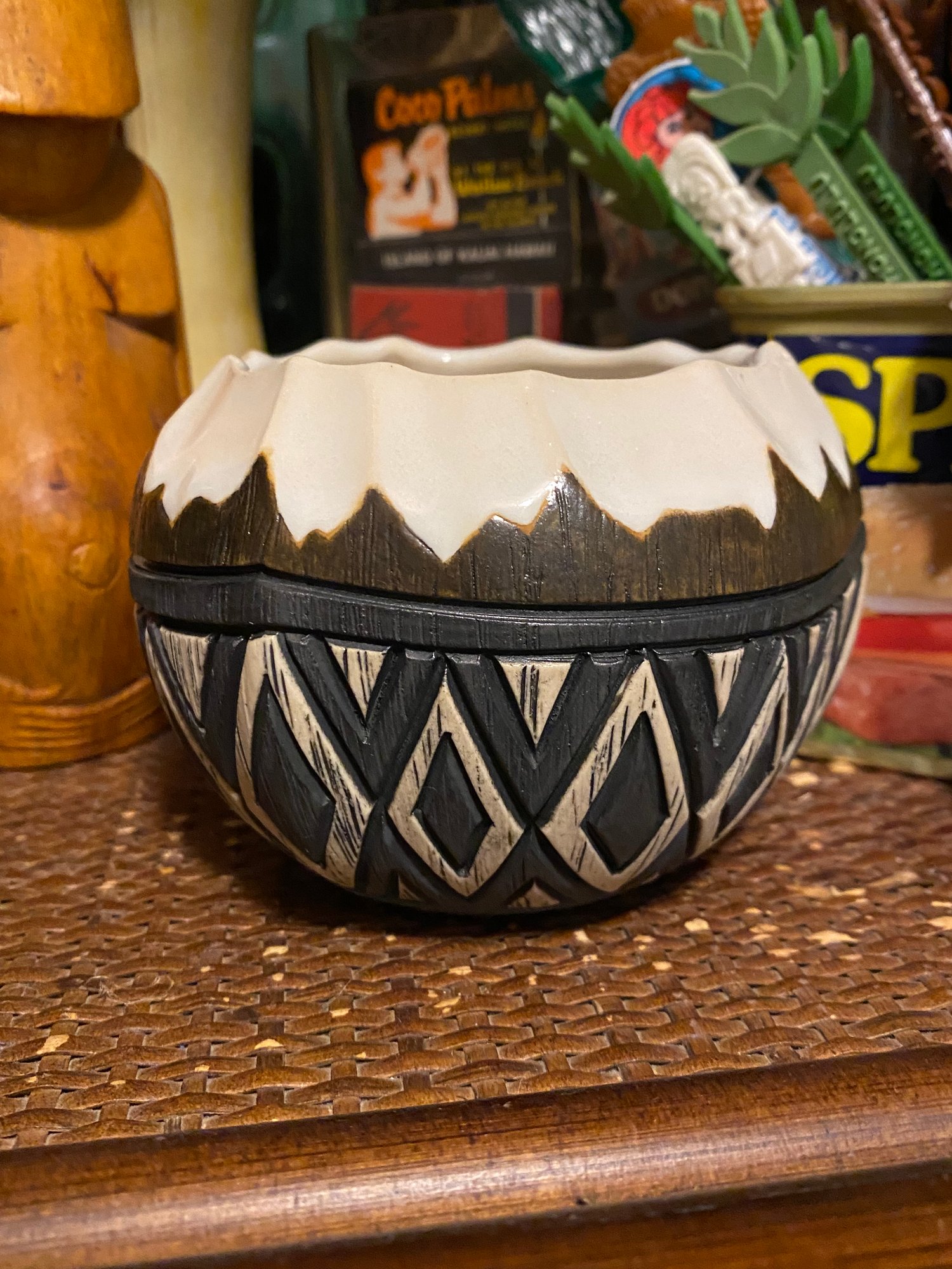 Image of 12 oz Fijian Tapa Inspired Coconut Mug (f) - US Shipping Included 