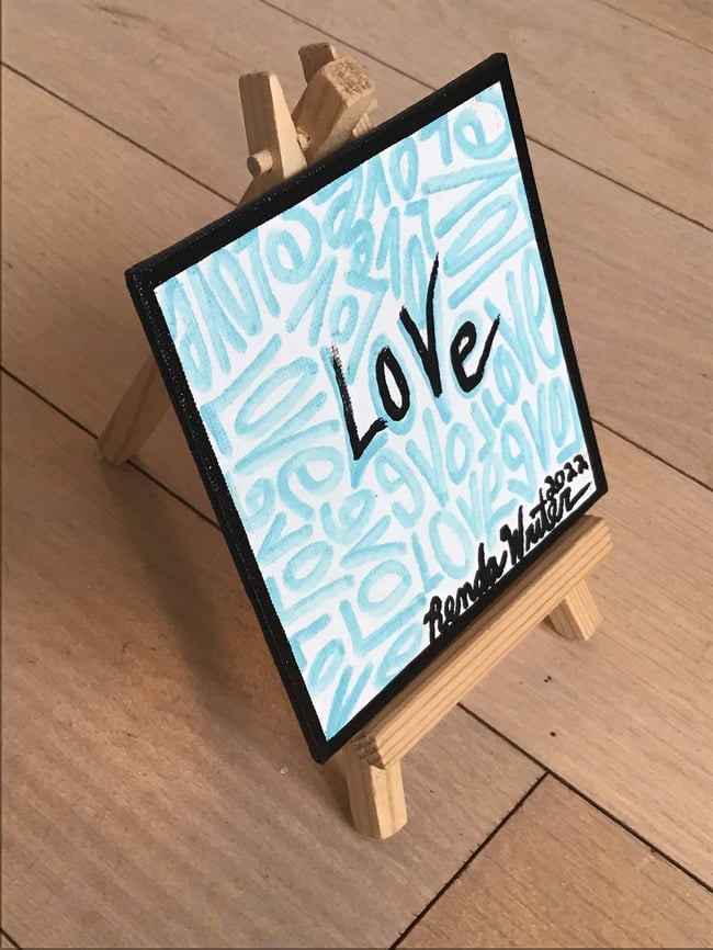 4” x 4” Canvas Panel with Easel • Love • Light Blue & Black