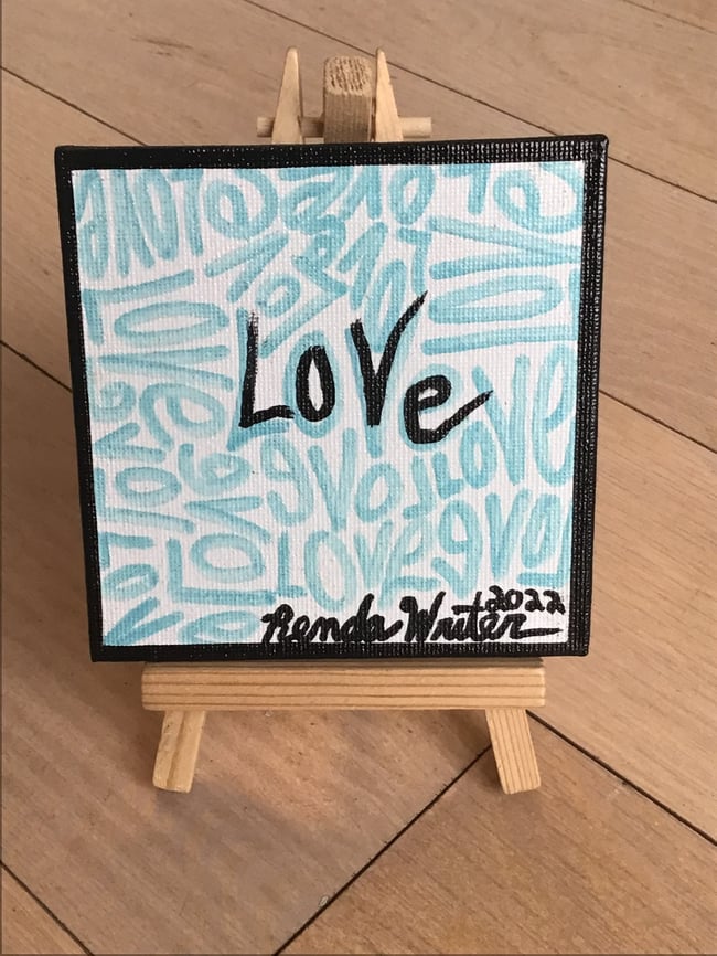 4” x 4” Canvas Panel with Easel • Love • Light Blue & Black