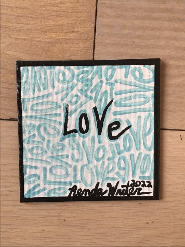 4” x 4” Canvas Panel with Easel • Love • Light Blue & Black