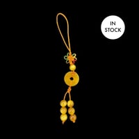 Image 8 of Yellow Jade and Tigers Eye Energy Lucky Coin Phone And Bag Charm Red Cord