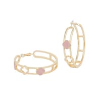 Image 2 of Hoops Gold Pink Clover Wide Earrings for Women