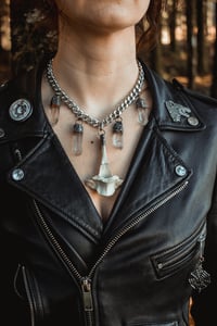 Image 1 of Silver capped Quartz Crystal and Bone charivari necklace