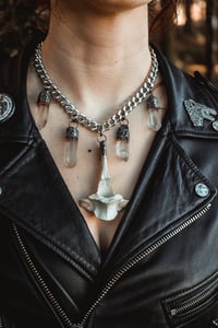 Image 2 of Silver capped Quartz Crystal and Bone charivari necklace