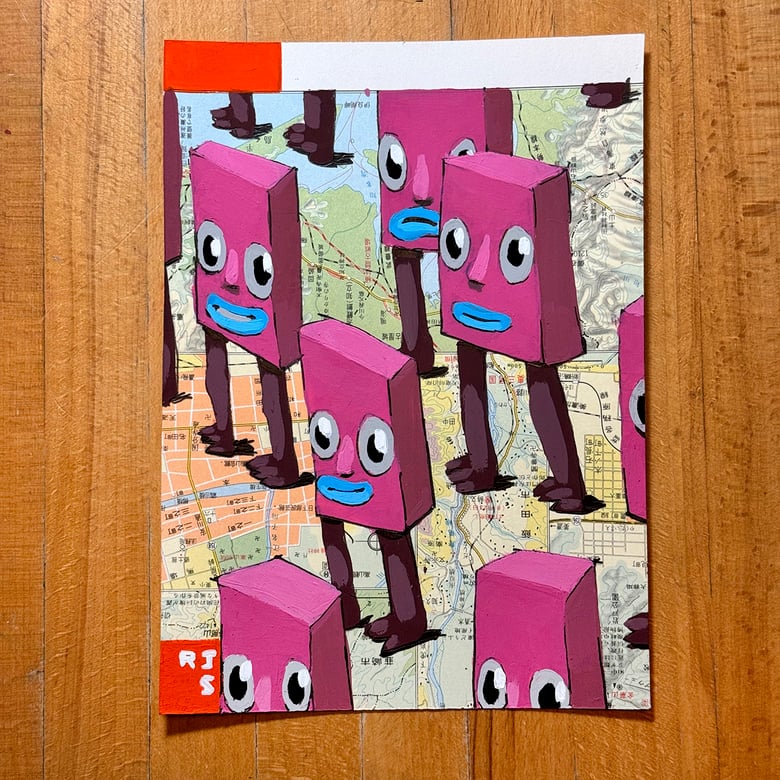 Image of Pink Cube Dudes / unframed original painting
