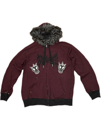 Image 1 of Red Striped Fur Zip Up