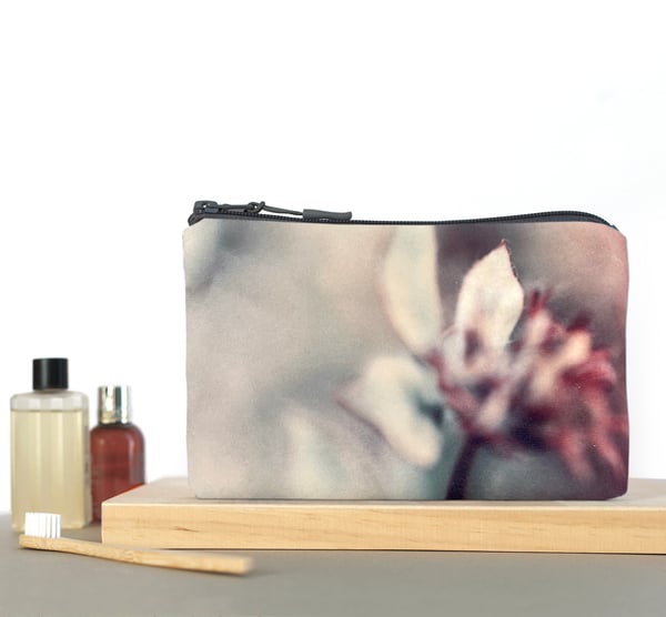 Image of Watercolour wildflower, wash bag, make-up, travel zipper pouch