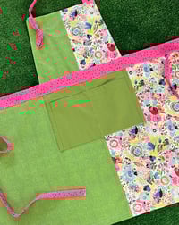 Image 1 of Adult Grommet Apron in Greens and Multi-Print