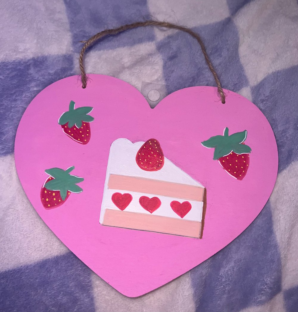 Image of Strawberry cake painting on wood