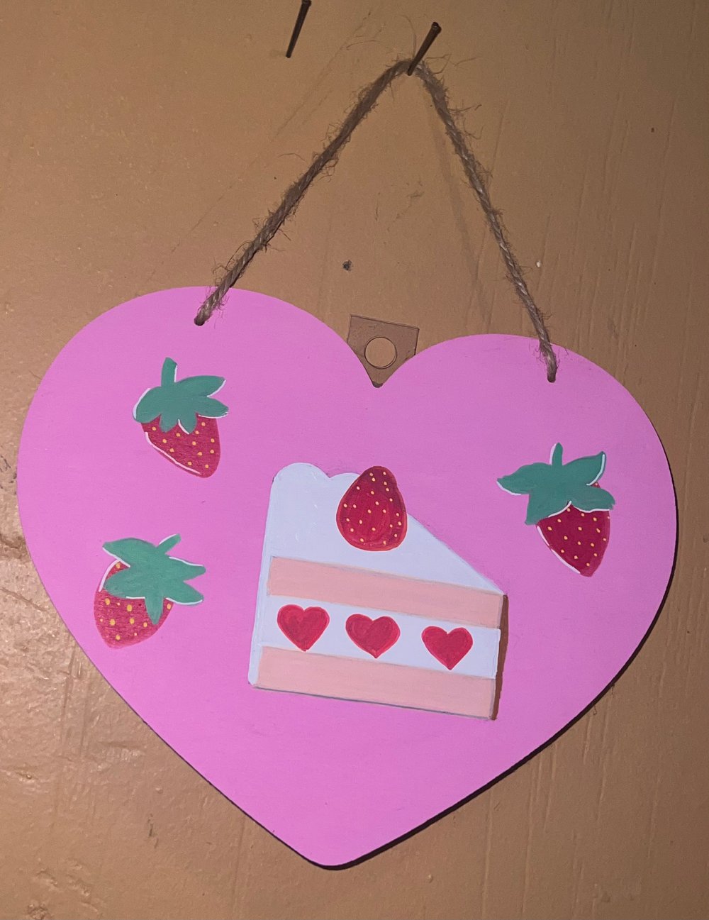 Image of Strawberry cake painting on wood