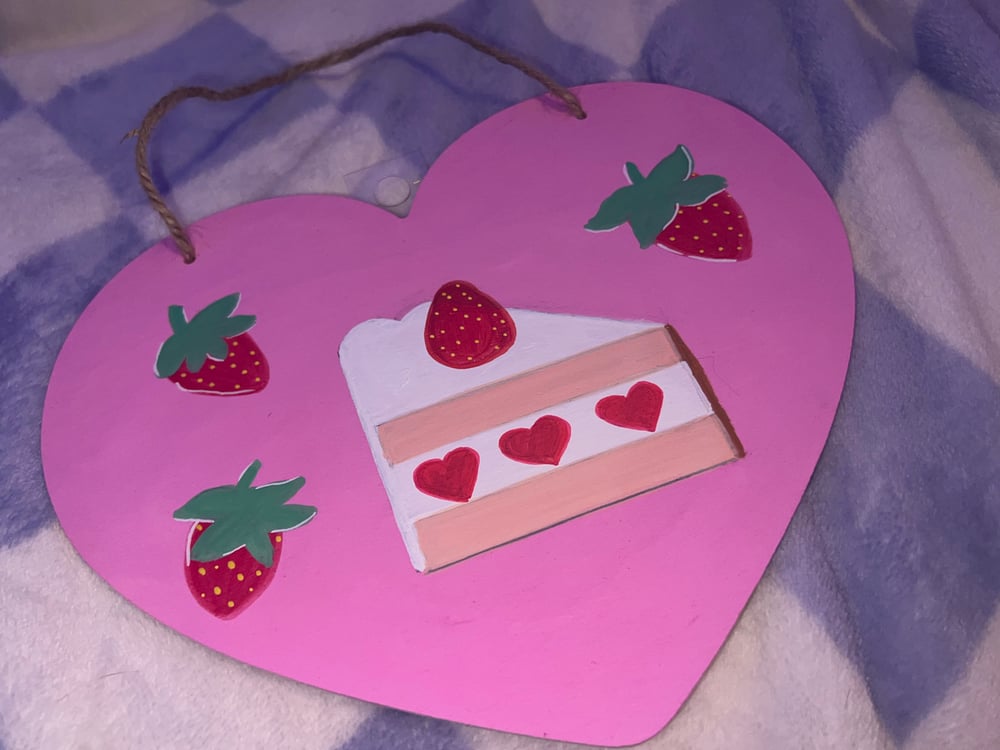 Image of Strawberry cake painting on wood