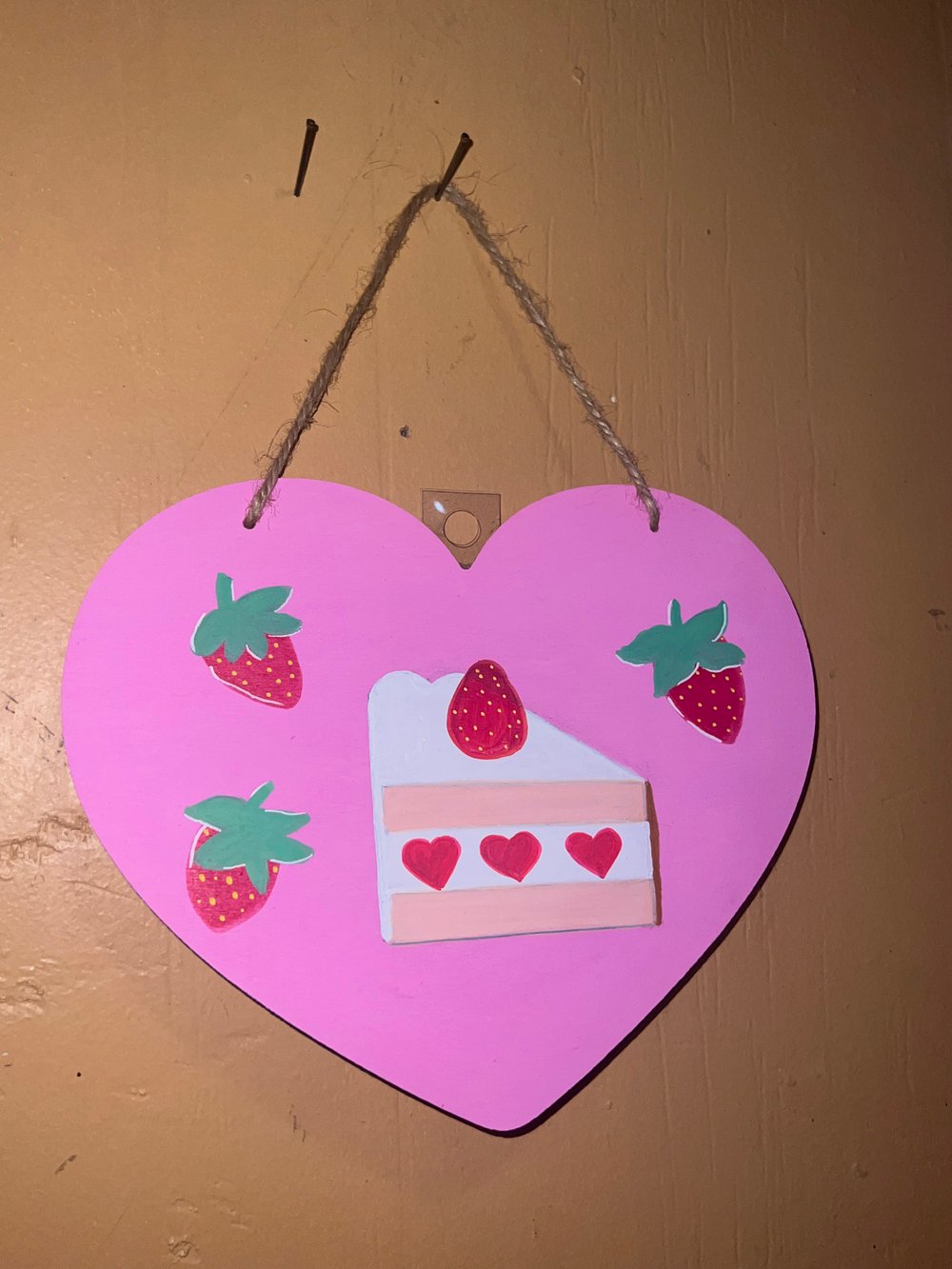 Image of Strawberry cake painting on wood