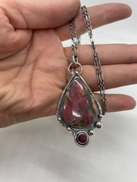 Image 1 of Rhodonite stone and ruby set in sterling silver