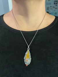 Image 2 of Pendant, Ocean Jasper cabochon and carnelian set in sterling silver.