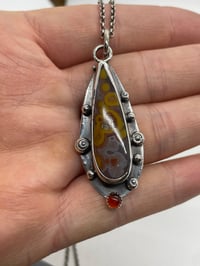 Image 1 of Pendant, Ocean Jasper cabochon and carnelian set in sterling silver.