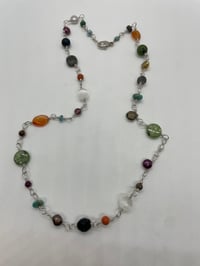 Image 1 of Necklace using different stones and pearls using sterling silver wire.