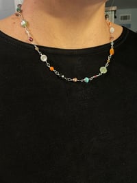 Image 2 of Necklace using different stones and pearls using sterling silver wire.