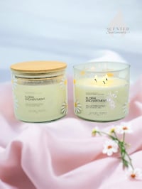 Image 3 of Floral Enchantment 14 OZ Sweet Pea Scented 3-Wick Soy Wax Candle - Spring Scented Soy Candle