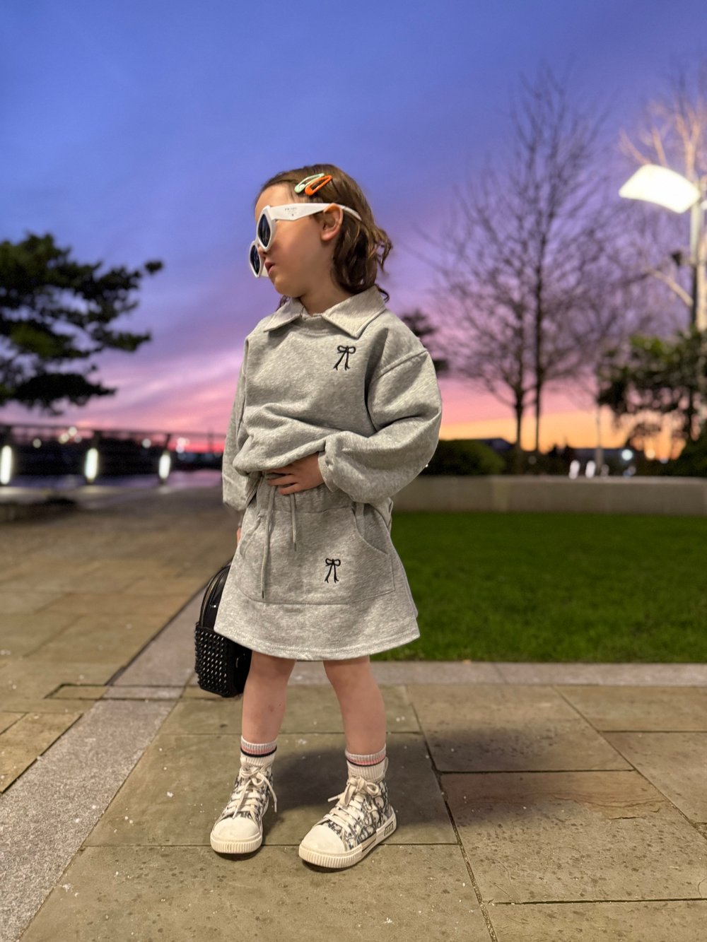 Image of Rainie Bow Grey Chunky Two Piece Set