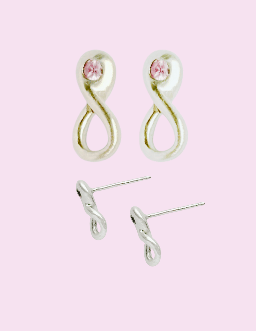 Image of Silver with Pink Sapphire Infinity Loop Studs
